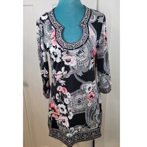 White House Black Market Black Dress Womens Small Embordered Neck Peasant Boho